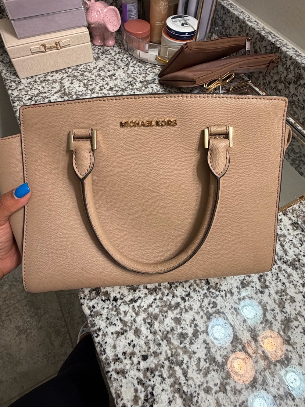 Michael Kors Blush Saffiano Leather Satchel with Gold Hardware